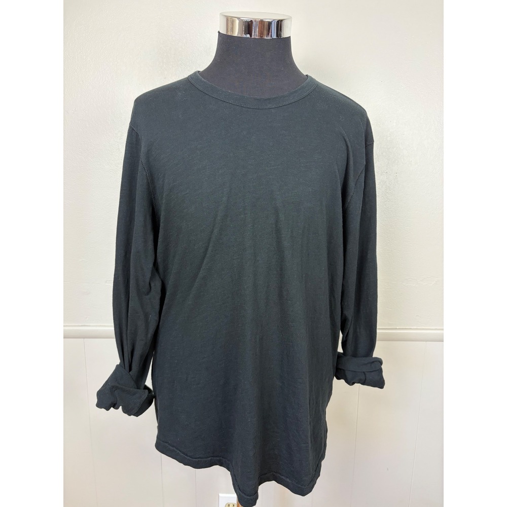 Buck Mason Men's Long Sleeve Slub Tee Curved Hem Size XL Black Casual